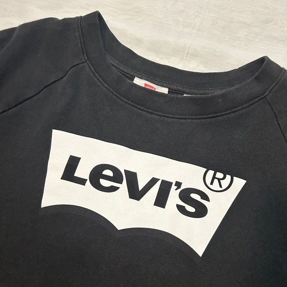 Levis Womens Batwing Logo Graphic Sweatshirt Large Black Raglan Streetwear